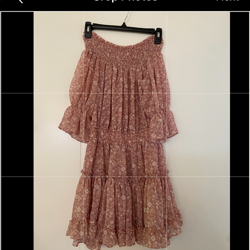 Misa flowy flowery pink elastic dress off the shoulder small